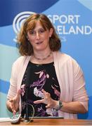 26 February 2019; Sport Ireland today launched the new Safeguarding Guidance for Children and Young People in Sport. The new Guidance specifically builds on the core principles of safeguarding originally set out in the Code of Ethics and Good Practice for Children in Sport, providing alignment with current legislation and Children First Guidance 2017. Also announced today were details of Sport Ireland’s new safeguarding self-assessment framework for National Governing Bodies of Sport, and the Sport Ireland Staying Safe Online resource. Speaking is Director of Participation and Ethics Una May at the Sport Ireland Campus Conference Centre in Blanchardstown, Dublin. Photo by Harry Murphy/Sportsfile
