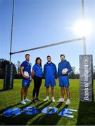 26 February 2019; Leinster Rugby players, from left, Adam Byrne, Eimear Corri, Caelan Doris and Max Deegan at the launch of the 2019 Bank of Ireland Leinster Rugby School of Excellence, avail of the early bird offer now and book your place at leinsterrugby.ie/camps. Photo by Ramsey Cardy/Sportsfile