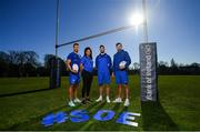 26 February 2019; Leinster Rugby players, from left, Adam Byrne, Eimear Corri, Caelan Doris and Max Deegan at the launch of the 2019 Bank of Ireland Leinster Rugby School of Excellence, avail of the early bird offer now and book your place at leinsterrugby.ie/camps. Photo by Ramsey Cardy/Sportsfile