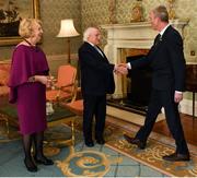 26 February 2019; The President of Ireland Michael D Higgins and his wife Sabina greet manager John Kiely during a reception for the 2018 All-Ireland Hurling Champions Limerick at Áras an Uachtaráin in Dublin. Photo by Ramsey Cardy/Sportsfile