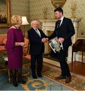 26 February 2019; The President of Ireland Michael D Higgins and his wife Sabina greet captain Declan Hannon during a reception for the 2018 All-Ireland Hurling Champions Limerick at Áras an Uachtaráin in Dublin. Photo by Ramsey Cardy/Sportsfile