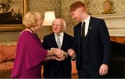 26 February 2019; The President of Ireland Michael D Higgins and his wife Sabina greet Cian Lynch during a reception for the 2018 All-Ireland Hurling Champions Limerick at Áras an Uachtaráin in Dublin. Photo by Ramsey Cardy/Sportsfile