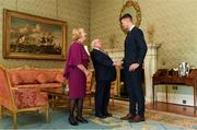 26 February 2019; The President of Ireland Michael D Higgins and his wife Sabina greet Kyle Hayes during a reception for the 2018 All-Ireland Hurling Champions Limerick at Áras an Uachtaráin in Dublin. Photo by Ramsey Cardy/Sportsfile