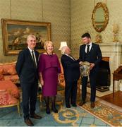 26 February 2019; The President of Ireland Michael D Higgins and his wife Sabina greet manager John Kiely and captain Declan Hannon during a reception for the 2018 All-Ireland Hurling Champions Limerick at Áras an Uachtaráin in Dublin. Photo by Ramsey Cardy/Sportsfile