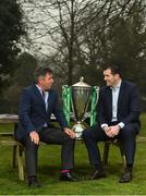27 February 2019; The Leinster Rugby team that won a first ever Heineken Cup for the club in 2009 will be celebrated at a special gala dinner in the RDS Main Hall on the 28th May 2019. Proudly supported by Bank of Ireland, the exclusive gala dinner will celebrate the achievements of Head Coach Michael Cheika, Captain Leo Cullen, plus the rest of the coaching and playing team that took home a maiden European title. At Leinster Rugby HQ in UCD today to launch the gala dinner were former Leinster Rugby players Shane Jennings and Gordon D’Arcy as well as Leinster Rugby CEO Mick Dawson. Proceeds from ticket sales will go towards the Leinster Rugby Centres of Excellence project and a nominated charity of the 2009 team, CMRF Crumlin. Leinster Rugby is grateful to Bank of Ireland, the InterContinental Dublin, Communicorp and Diageo for their support of the gala dinner. To register your interest, email events@leinsterrugby.ie. Pictured is Leinster Rugby CEO Mick Dawson, left, and former player Shane Jennings at Leinster Rugby HQ in Belfield, Dublin. Photo by Seb Daly/Sportsfile