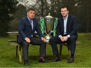 27 February 2019; The Leinster Rugby team that won a first ever Heineken Cup for the club in 2009 will be celebrated at a special gala dinner in the RDS Main Hall on the 28th May 2019. Proudly supported by Bank of Ireland, the exclusive gala dinner will celebrate the achievements of Head Coach Michael Cheika, Captain Leo Cullen, plus the rest of the coaching and playing team that took home a maiden European title. At Leinster Rugby HQ in UCD today to launch the gala dinner were former Leinster Rugby players Shane Jennings and Gordon D’Arcy as well as Leinster Rugby CEO Mick Dawson. Proceeds from ticket sales will go towards the Leinster Rugby Centres of Excellence project and a nominated charity of the 2009 team, CMRF Crumlin. Leinster Rugby is grateful to Bank of Ireland, the InterContinental Dublin, Communicorp and Diageo for their support of the gala dinner. To register your interest, email events@leinsterrugby.ie. Pictured is Leinster Rugby CEO Mick Dawson, left, and former player Shane Jennings at Leinster Rugby HQ in Belfield, Dublin. Photo by Seb Daly/Sportsfile