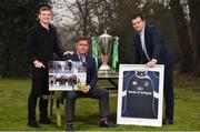 27 February 2019; The Leinster Rugby team that won a first ever Heineken Cup for the club in 2009 will be celebrated at a special gala dinner in the RDS Main Hall on the 28th May 2019. Proudly supported by Bank of Ireland, the exclusive gala dinner will celebrate the achievements of Head Coach Michael Cheika, Captain Leo Cullen, plus the rest of the coaching and playing team that took home a maiden European title. At Leinster Rugby HQ in UCD today to launch the gala dinner were former Leinster Rugby players Shane Jennings and Gordon D’Arcy as well as Leinster Rugby CEO Mick Dawson. Proceeds from ticket sales will go towards the Leinster Rugby Centres of Excellence project and a nominated charity of the 2009 team, CMRF Crumlin. Leinster Rugby is grateful to Bank of Ireland, the InterContinental Dublin, Communicorp and Diageo for their support of the gala dinner. To register your interest, email events@leinsterrugby.ie. Pictured is Leinster Rugby CEO Mick Dawson, centre, and former players Gordon D’Arcy, left, and Shane Jennings, right, at Leinster Rugby HQ in Belfield, Dublin. Photo by Seb Daly/Sportsfile