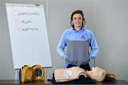 27 February 2019; Dublin footballer Niamh McEvoy at Parnell Park to launch AIG Dub Club Health. The Heart Safety Roadshow is the first programme in the initiative that will provide training around CPR, choking, defibrillator/AED usage, storage and maintenance. Go to www.aig.ie/health to find out more.  Photo by Brendan Moran/Sportsfile