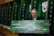 27 February 2019; FAI Chief Executive John Delaney in attendance at Aviva Stadium where the Football Association of Ireland (FAI) launched its new 3, 5 & 10-year Premium Level tickets - “Club Ireland” - ahead of the Republic of Ireland’s EURO 2020 qualifying campaign kicking off next month with Georgia coming to Aviva Stadium on Tuesday, March 26th. Priced at €5,000 for a 10-year ticket and with 5 home international games guaranteed each year, the FAI believe they represent the most keenly priced Premium Level season ticket in Irish sport. The new Ireland management team, Mick McCarthy, Terry Connor & Robbie Keane, were at Aviva Stadium along with FAI CEO John Delaney and former Ireland Internationals and Club Ireland Ambassadors Richard Dunne and Karen Duggan to officially launch the new and improved Club Ireland membership. Membership of Club Ireland is on sale from today (Wednesday, February 27th) and can be purchased VIA: fai.ie/clubireland; by emailing Club Ireland clubireland@fai.ieor by calling 01 899 9547. Photo by Stephen McCarthy/Sportsfile