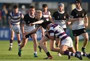 27 February 2019; Mark Young of Newbridge College is tackled by Flavio Macari of Clongowes Wood during the Bank of Ireland Leinster Schools Junior Cup Quarter-Final match between Newbridge College and Clongowes Wood College at Energia Park in Donnybrook, Dublin. Photo by Matt Browne/Sportsfile