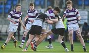27 February 2019; Inigo Cruise O'Brien of Clongowes Wood is tackled by Sam Fitzgibbon and Calum Corcoran of Newbridge College during the Bank of Ireland Leinster Schools Junior Cup Quarter-Final match between Newbridge College and Clongowes Wood College at Energia Park in Donnybrook, Dublin. Photo by Matt Browne/Sportsfile
