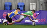 28 February 2019; David Colbert of Gonzaga College scores his side's third try during the Bank of Ireland Leinster Schools Junior Cup Quarter-Final match between CBS Naas and Gonzaga College at Energia Park in Donnybrook, Dublin. Photo by Brendan Moran/Sportsfile