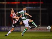 22 February 2019; Aaron Greene of Shamrock Rovers in action against Ally Gilchrist of Derry City during the SSE Airtricity League Premier Division match between Shamrock Rovers and Derry City at Tallaght Stadium in Dublin. Photo by Seb Daly/Sportsfile