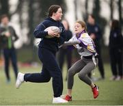 28 February 2019; Action from the Leinster Rugby Girls Metro Tag Rugby Blitz featuring Mary's Baldoyle and Ardgillan at Clontarf All-Weather Pitches in Dublin. Photo by Stephen McCarthy/Sportsfile