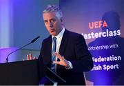 1 March 2019; John Delaney, FAI Chief Executive and UEFA ExCo Member, speaking during the UEFA Masterclass in partnership with the Federation of Irish Sport, at the Aviva Stadium in Dublin. Photo by Seb Daly/Sportsfile