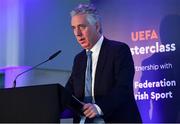 1 March 2019; John Delaney, FAI Chief Executive and UEFA ExCo Member, speaking during the UEFA Masterclass in partnership with the Federation of Irish Sport, at the Aviva Stadium in Dublin. Photo by Seb Daly/Sportsfile