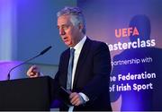 1 March 2019; John Delaney, FAI Chief Executive and UEFA ExCo Member, speaking during the UEFA Masterclass in partnership with the Federation of Irish Sport, at the Aviva Stadium in Dublin. Photo by Seb Daly/Sportsfile