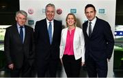 1 March 2019; Roddy Guiney, Chairman of Federation of Irish Sport, left, John Delaney, FAI Chief Executive and UEFA ExCo Member, Mary O’Connor, CEO, Federation of Irish Sport, and Noel Mooney, Head of National Association Development, UEFA, during the UEFA Masterclass in partnership with the Federation of Irish Sport at the Aviva Stadium in Dublin. Photo by Seb Daly/Sportsfile