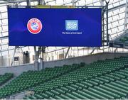 1 March 2019; A general view of the stadium scoreboard during the UEFA Masterclass in partnership with the Federation of Irish Sport at the Aviva Stadium in Dublin. Photo by Seb Daly/Sportsfile