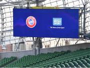 1 March 2019; A general view of the stadium scoreboard during the UEFA Masterclass in partnership with the Federation of Irish Sport at the Aviva Stadium in Dublin. Photo by Seb Daly/Sportsfile