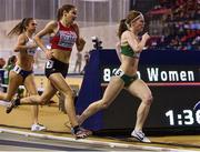 1 March 2019; Siofra Cleirigh Buttner of Ireland, right, competing in the Women's 800m event during day one of the European Indoor Athletics Championships at Emirates Arena in Glasgow, Scotland. Photo by Sam Barnes/Sportsfile