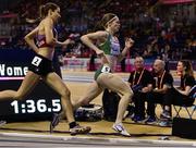1 March 2019; Siofra Cleirigh Buttner of Ireland, right, competing in the Women's 800m event during day one of the European Indoor Athletics Championships at Emirates Arena in Glasgow, Scotland. Photo by Sam Barnes/Sportsfile