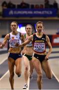 1 March 2019; Siofra Cleirigh Buttner of Ireland, centre, competing in the Women's 800m event during day one of the European Indoor Athletics Championships at Emirates Arena in Glasgow, Scotland. Photo by Sam Barnes/Sportsfile
