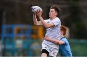 1 March 2019; Sean Quinn of Presentation College Bray in action against Tiernan Hurley of St Michael's College during the Bank of Ireland Leinster Schools Junior Cup Quarter-Final match between St Michael’s College and Presentation College Bray at Energia Park in Donnybrook, Dublin. Photo by Piaras Ó Mídheach/Sportsfile