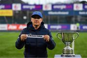 1 March 2019; Simon Broughton, Leinster elite player development officer, draws out the name of St Michael's College, who were drawn against Gonzaga College, during the Bank of Ireland Leinster Junior Schools Semi-Final draw at Energia Park in Donnybrook, Dublin. Photo by Piaras Ó Mídheach/Sportsfile