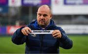 1 March 2019; Emmet Farrell, Leinster kicking coach and head analyst, draws out the name of Gonzaga College, who were drawn against St Michael's College, during the Bank of Ireland Leinster Junior Schools Semi-Final draw at Energia Park in Donnybrook, Dublin. Photo by Piaras Ó Mídheach/Sportsfile
