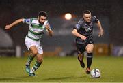 1 March 2019; Michael Duffy of Dundalk in action against Roberto Lopes of Shamrock Rovers during the SSE Airtricity League Premier Division match between Shamrock Rovers and Dundalk at Tallaght Stadium in Dublin. Photo by Seb Daly/Sportsfile