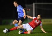 1 March 2019; Mark Dignam of UCD is tackled by Simon Madden of St Patrick's Athletic during the SSE Airtricity League Premier Division match between UCD and St Patrick's Athletic at the UCD Bowl in Belfield, Dublin. Photo by Piaras Ó Mídheach/Sportsfile