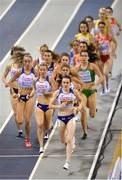 1 March 2019; Laura Muir of Great Britain leads the field during the Women’s 3000m Final event during day one of the European Indoor Athletics Championships at Emirates Arena in Glasgow, Scotland. Photo by Sam Barnes/Sportsfile