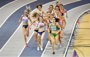 1 March 2019; Laura Muir of Great Britain leads the field during the Women’s 3000m Final event during day one of the European Indoor Athletics Championships at Emirates Arena in Glasgow, Scotland. Photo by Sam Barnes/Sportsfile