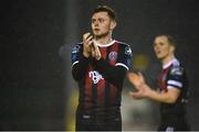 1 March 2019; Conor Levingston of Bohemians applauds the fans following the SSE Airtricity League Premier Division match between Waterford and Bohemians at the RSC in Waterford. Photo by Harry Murphy/Sportsfile