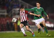 1 March 2019; Eoin Toal of Derry City in action against Dan Smith of Cork City during the SSE Airtricity League Premier Division match between Cork City and Derry City at Turners Cross in Cork. Photo by Eóin Noonan/Sportsfile