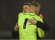 1 March 2019; James Talbot of Bohemians is embraced by his manager Keith Long following the SSE Airtricity League Premier Division match between Waterford and Bohemians at the RSC in Waterford. Photo by Harry Murphy/Sportsfile