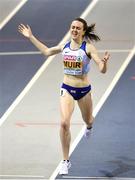 1 March 2019; Laura Muir of Great Britain celebrates winning the Women's 3000m event during day one of the European Indoor Athletics Championships at Emirates Arena in Glasgow, Scotland. Photo by Sam Barnes/Sportsfile