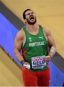 1 March 2019; Francisco Belo of Portugal reacts to a foul throw whilst competing in the Men's Shot Put event during day one of the European Indoor Athletics Championships at Emirates Arena in Glasgow, Scotland. Photo by Sam Barnes/Sportsfile
