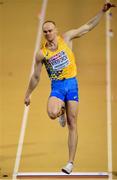 1 March 2019; Serhii Nykyforov of Ukraine competing in the Men's long Jump during day one of the European Indoor Athletics Championships at Emirates Arena in Glasgow, Scotland. Photo by Sam Barnes/Sportsfile