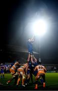 1 March 2019; Max Deegan of Leinster wins possession in the lineout during the Guinness PRO14 Round 17 match between Leinster and Toyota Cheetahs at the RDS Arena in Dublin. Photo by Ramsey Cardy/Sportsfile