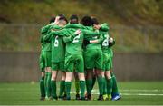 2 March 2019; Kerry players huddle ahead of the SSE Airtricity Under-17 National League match between Cobh Ramblers and Kerry at Ballea Park in Carrigaline, Cork. Photo by Eóin Noonan/Sportsfile