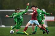 2 March 2019; Tom Noonan of Cobh Ramblers in action against Tom Doyle, left, and Kian Clancy of Kerry during the SSE Airtricity Under-17 National League match between Cobh Ramblers and Kerry at Ballea Park in Carrigaline, Cork. Photo by Eóin Noonan/Sportsfile