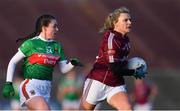 2 March 2019; Barbara Hannon of Galway in action against Róisín Durkin of Mayo during the Lidl Ladies NFL Division 1 Round 4 match between Mayo and Galway at Elverys MacHale Park in Castlebar, Mayo. Photo by Piaras Ó Mídheach/Sportsfile