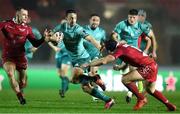 2 March 2019; Darren Sweetnam of Munster is tackled by Leigh Halfpenny of Scarlets during the Guinness PRO14 Round 17 match between Scarlets and Munster at Parc Y Scarlets in Llanelli, Wales. Photo by Ben Evans/Sportsfile