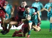 2 March 2019; Darren Sweetnam of Munster is tackled by Ioan Nicholas, left, and Leigh Halfpenny of Scarlets during the Guinness PRO14 Round 17 match between Scarlets and Munster at Parc Y Scarlets in Llanelli, Wales. Photo by Ben Evans/Sportsfile