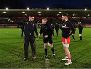 2 March 2019; Referee Padraig Hughes with captains Raymond Galligan of Cavan and Matthew Donnelly of Tyrone prior to the Allianz Football League Division 1 Round 5 match between Tyrone and Cavan at Healy Park in Omagh, Tyrone. Photo by Seb Daly/Sportsfile