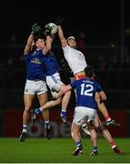 2 March 2019; Conor Rehill of Cavan, centre, in action against Tiernan McCann of Tyrone during the Allianz Football League Division 1 Round 5 match between Tyrone and Cavan at Healy Park in Omagh, Tyrone. Photo by Seb Daly/Sportsfile