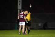 2 March 2019; Barry McHugh of Galway is shown the black card by referee Maurice Deegan in the first half during the Allianz Football League Division 1 Round 5 match between Mayo and Galway at Elverys MacHale Park in Castlebar, Mayo. Photo by Piaras Ó Mídheach/Sportsfile