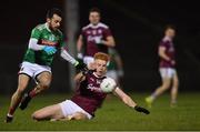 2 March 2019; Peter Cooke of Galway in action against Kevin McLoughlin of Mayo during the Allianz Football League Division 1 Round 5 match between Mayo and Galway at Elverys MacHale Park in Castlebar, Mayo. Photo by Piaras Ó Mídheach/Sportsfile